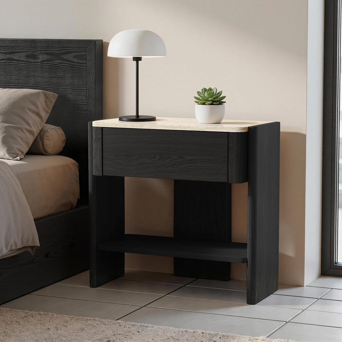 NACHTTISCH schwarz, B 55 × T 40 × H 53 cm - Schwarz, Holz (55/53/40cm) - Hometopia