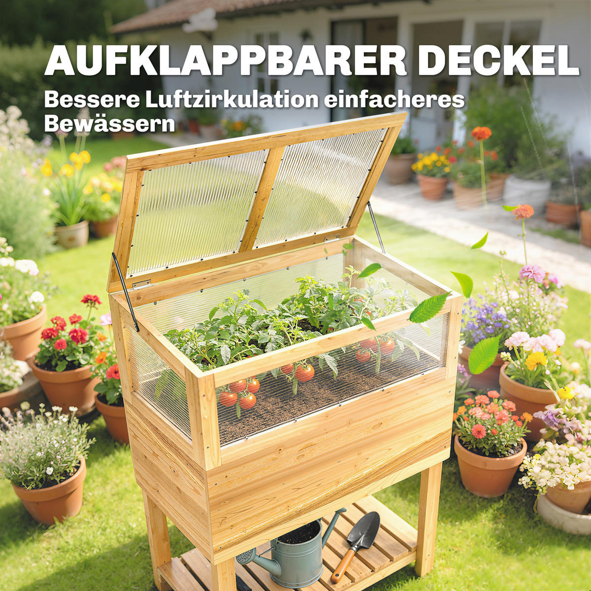 HOCHBEET mit Frühbeetaufsatz aus Tannenholz Braun - Naturfarben, Holz (45/108.5/80cm) - Outsunny