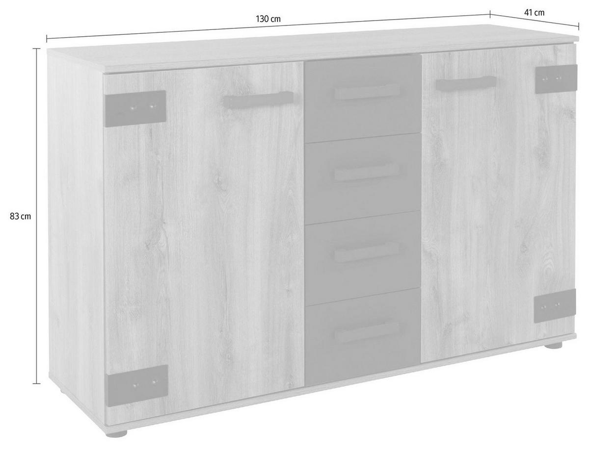 KOMMODE Malmö Plankeneiche - graphit 130 / 41 / 83cm - Eichefarben/Graphitfarben, Holz/Holzwerkstoff (130/83/41cm) - Wimex