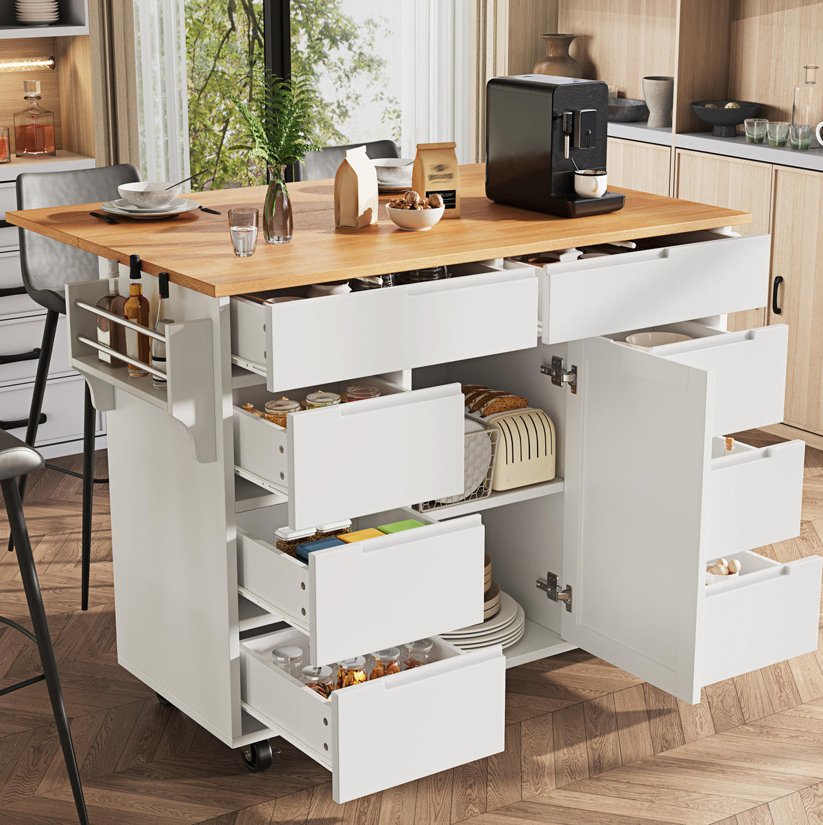 KÜCHENINSEL mit Klapptisch 122 x 74,5 x 91,5 cm Weiß MDF - Weiß, Holz (74.5/91.5/122cm) - Beauniv