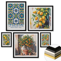 WANDBILDER 5er-Set - 50x50 cm & 20x30 cm & 40x60 cm Schwarzer Rahmen - Zitronenlimonade blaue Tür - Schwarz, Kunststoff (40/60cm) - ArtPrintCave