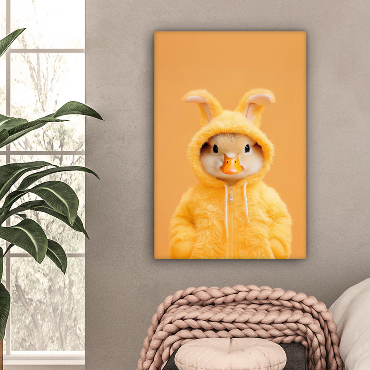 LEINWANDBILD Osterhase - Kostüm - Ente Wanddeko Schlafzimmer 60x90 cm - Gelb, Textil (60/90cm) - MuchoWow
