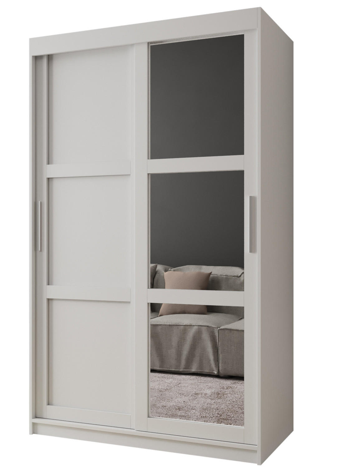 SCHWEBETÜRENSCHRANK 200/120/62 2-türig - Silberfarben/Weiß, Holz/Kunststoff (120/200/62cm) - MÖBEL KRYSPOL