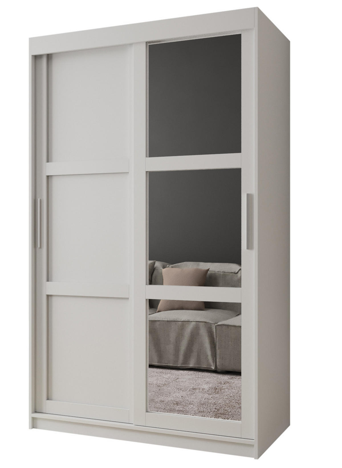 SCHWEBETÜRENSCHRANK 200/120/62 2-türig - Silberfarben/Weiß, Holz/Kunststoff (120/200/62cm) - MÖBEL KRYSPOL