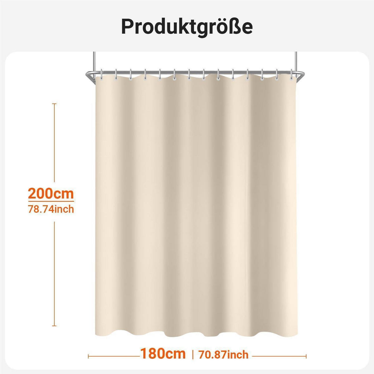 DUSCHVORHANG 180 x 200 cm Beige Beschwerter Saum Wasserabweisend Waschbar Polyester - Beige, Textil (180/200cm)