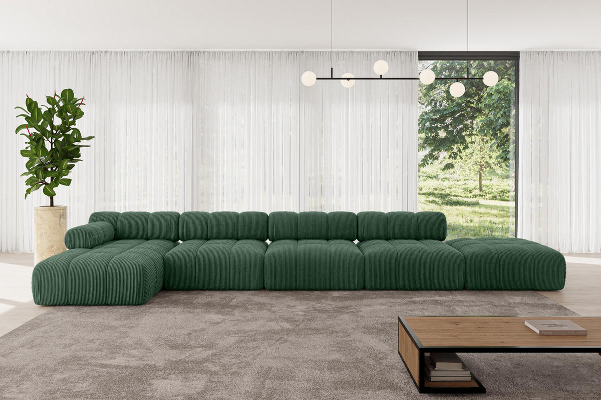 ECKSOFA modulares Sofa Lizur-L3 - 475x160x70 cm Grün Cord - Grün, Holzwerkstoff/Textil (475/160cm) - ALTDECOR