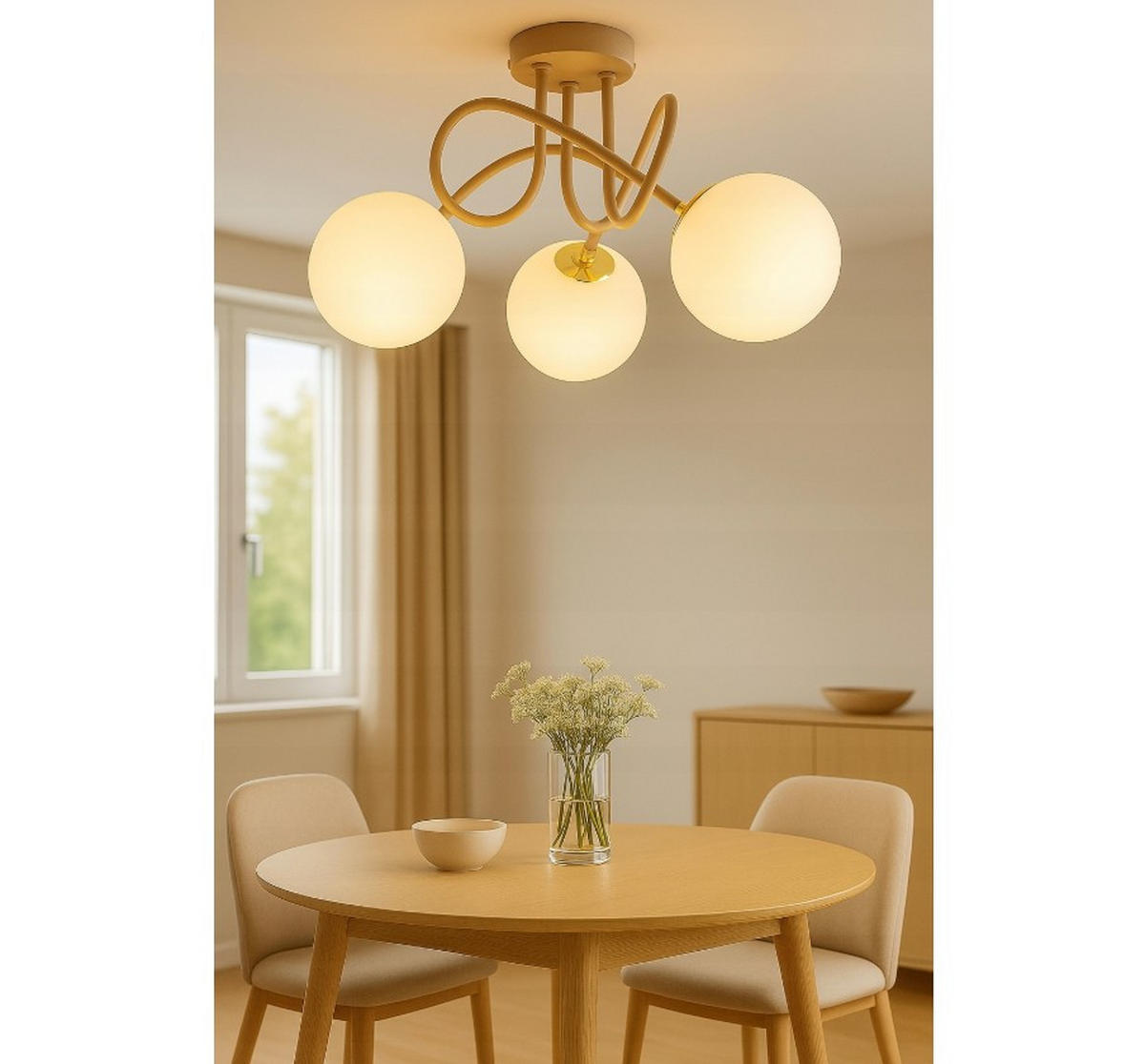 PENDELLEUCHTE ECRU II - Beige/Goldfarben, Glas/Metall (40/40/30cm) - kiki design