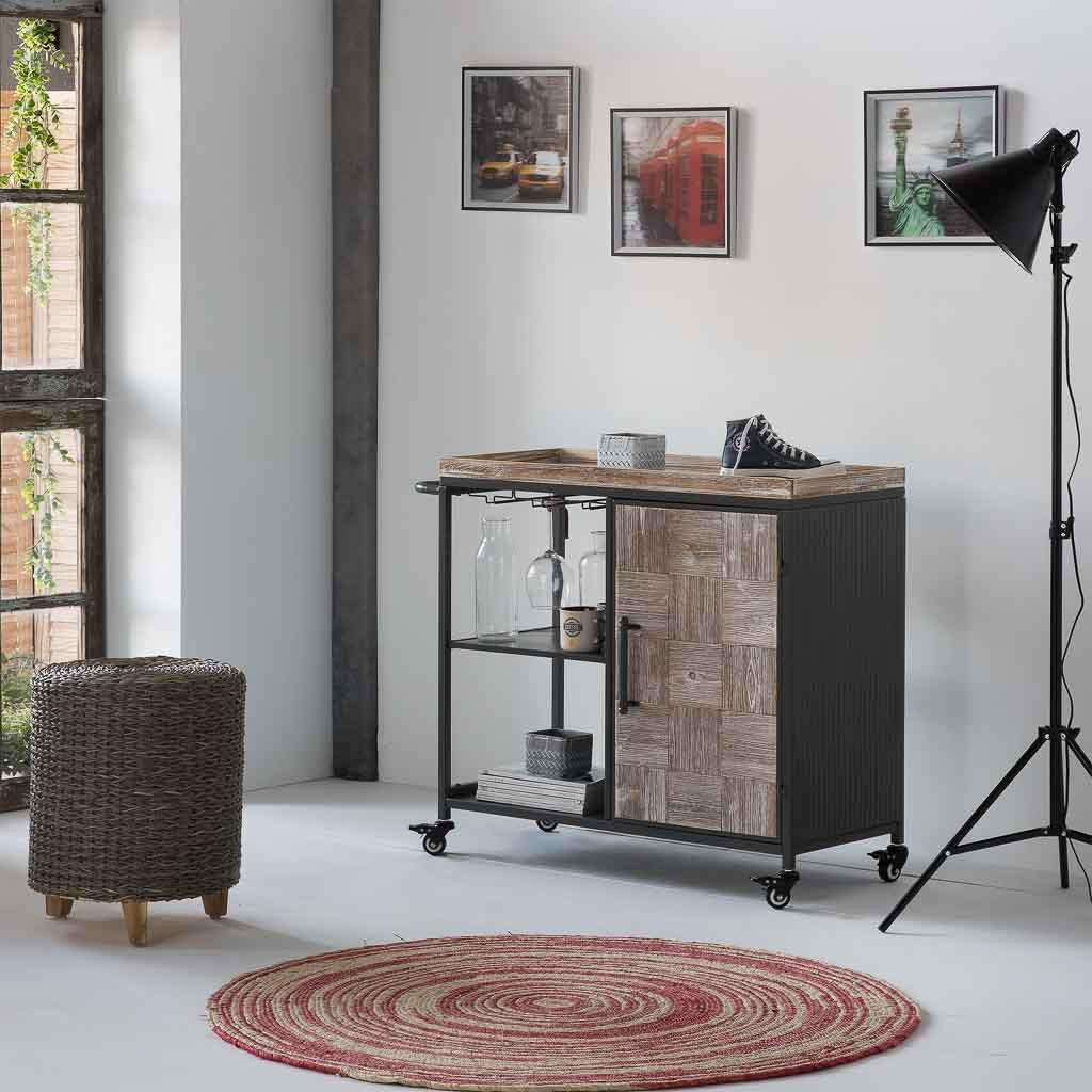 WEINREGAL mit Rädern aus Holz und grauem Metall 100x40x84 - Braun, Metall (100/83.5/40cm) - Wanderlust
