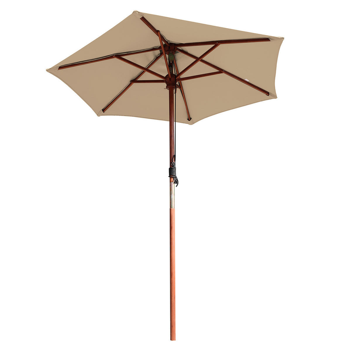 SONNENSCHIRM - Eukalyptus massiv / Polyester - Beige, Holz/Textil (200/200cm) - home24