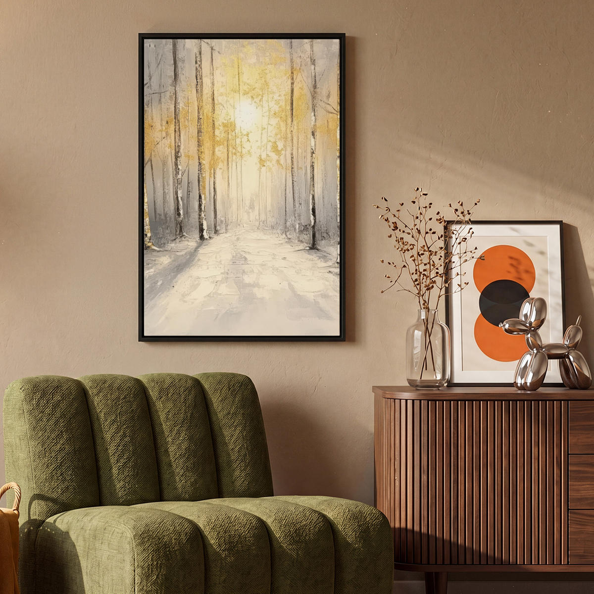 LEINWAND Bilder mit Rahmen - Winter - Abstrakt - Schnee - Natur - Sonne - 60x90 - Grau, Textil (60/90cm) - MuchoWow