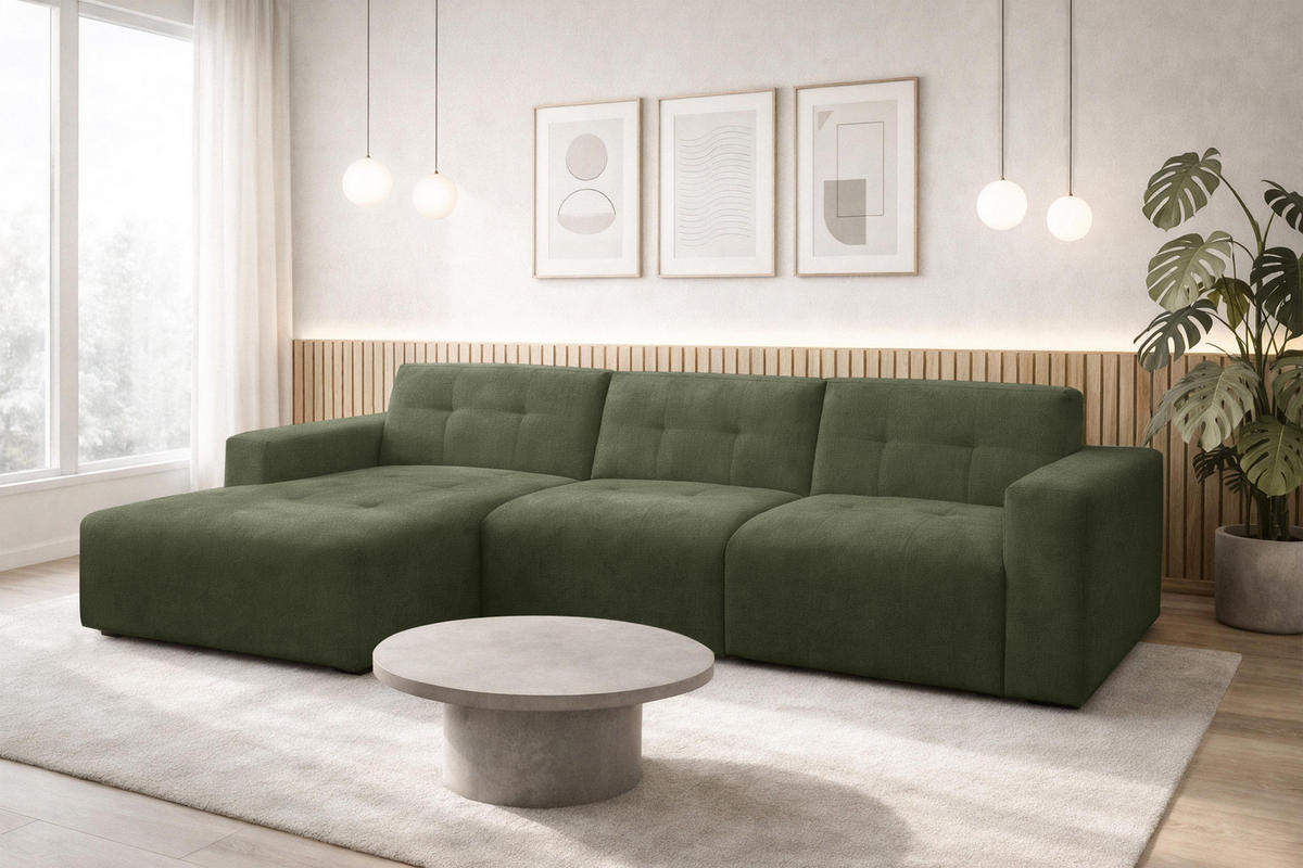 ECKSOFA L Form Corlu Grün 310/165/78 cm – stilvolle kleine Eckcouch Links - Schwarz/Grün, Kunststoff/Textil (310/165cm) - AX Living