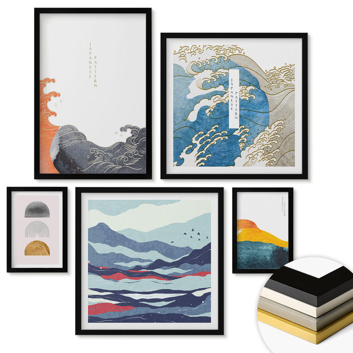 WANDBILDER 5er-Set - 50x50 cm & 20x30 cm & 40x60 cm Schwarzer Rahmen - Stilvolle moderne Blumen - Schwarz, Kunststoff (40/60cm) - ArtPrintCave
