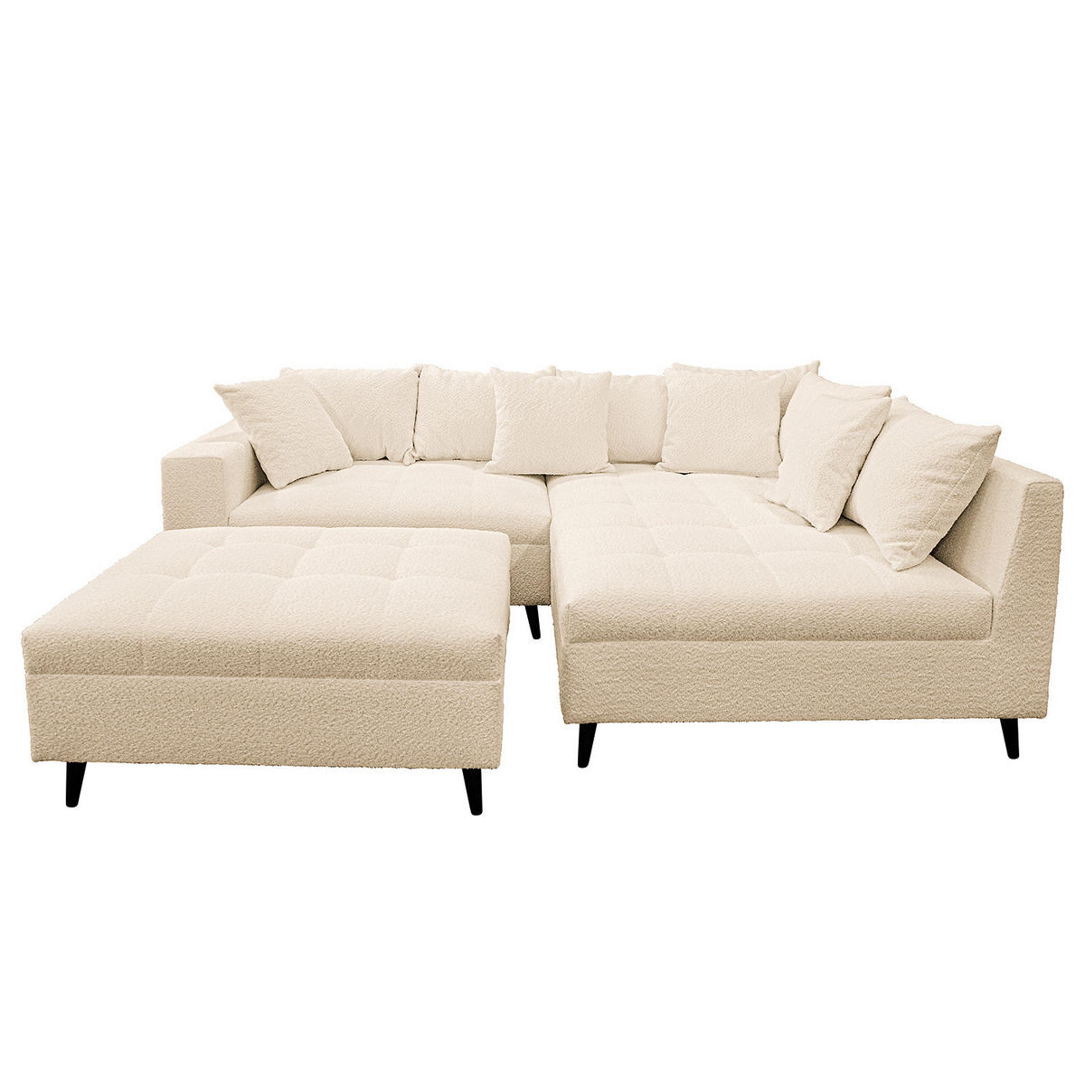 ECKSOFA mit Ottomane und Hocker - Beige/Schwarz, Birkenholz/Textil (247/174cm) - home24