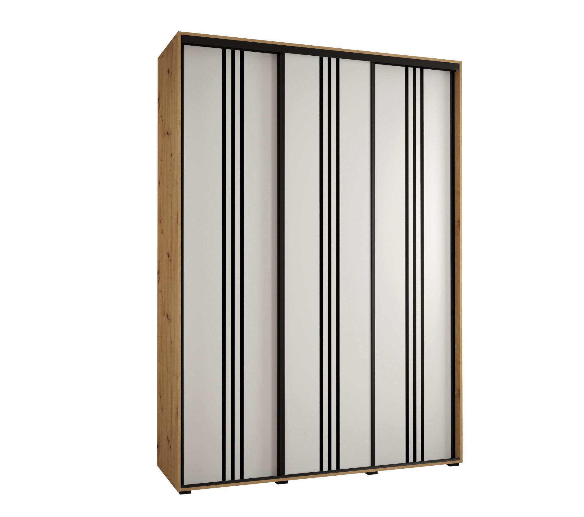 Abiks Möbel Schwebetürenschrank Eiche Artisan, Weiß, Schwarz 170x235x45 cm