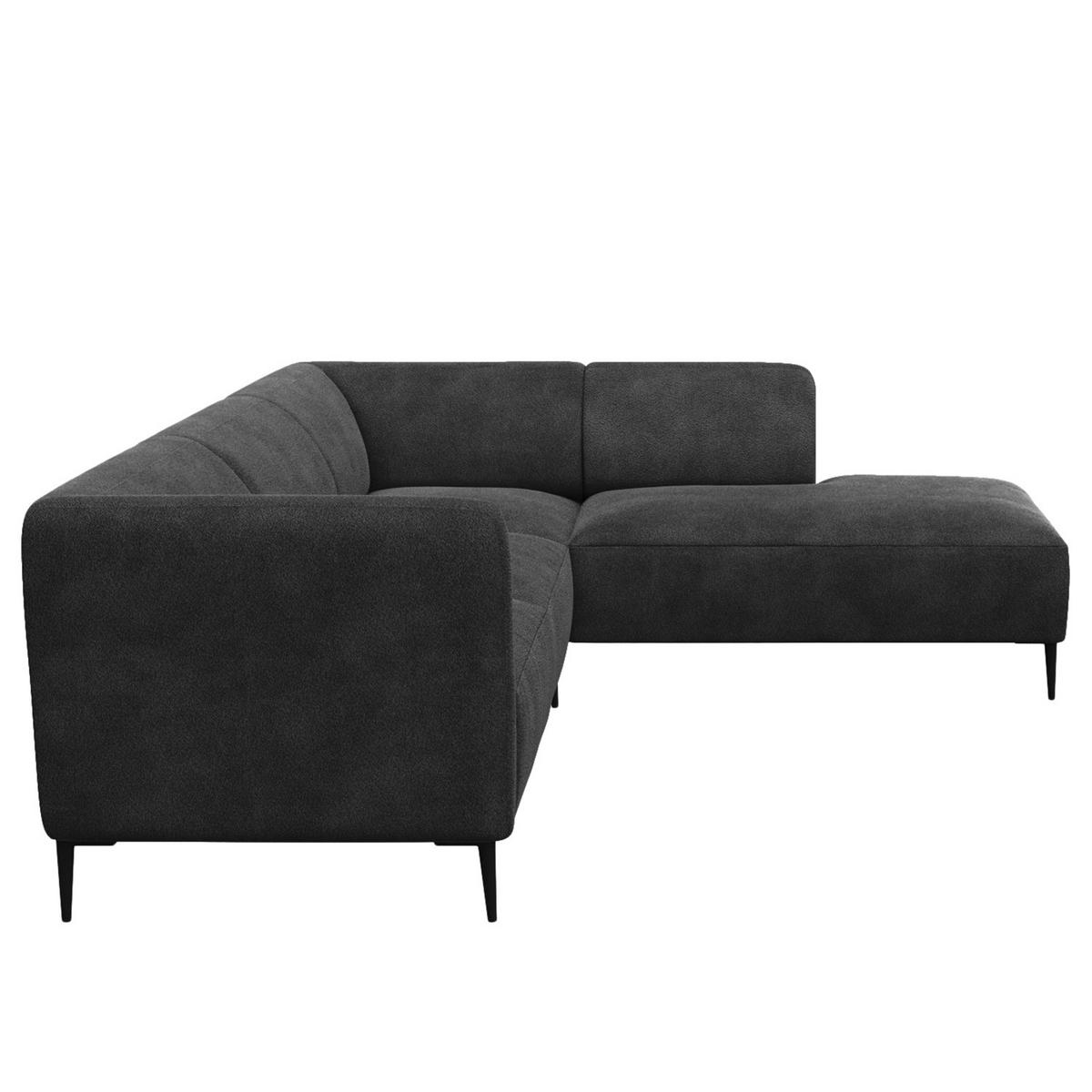 2,5-SITZER ECKSOFA mit Ottomane - Anthrazit/Schwarz, Textil/Metall (252/205cm) - home24