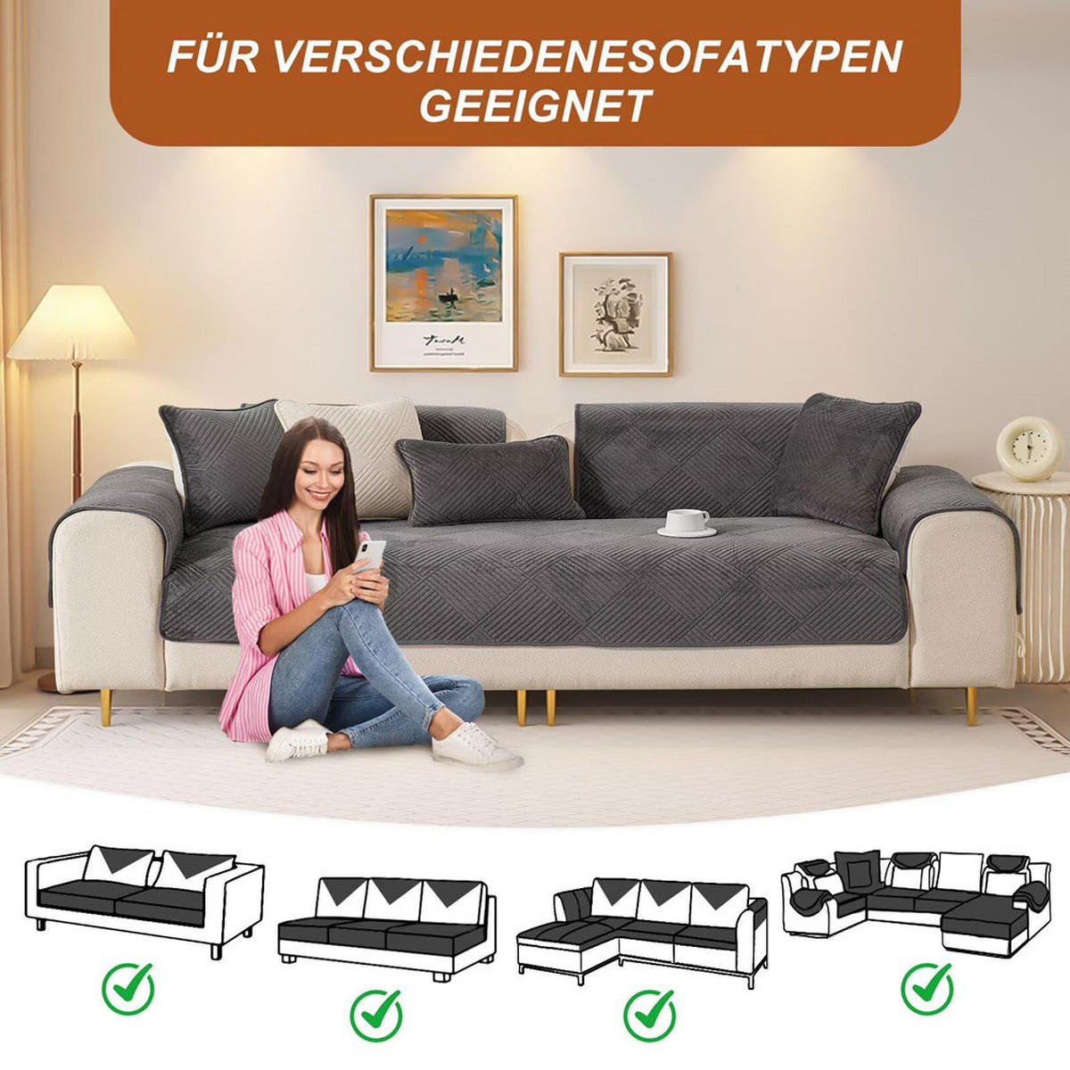 SOFADECKE Neue Universelle rutschfeste Dunkelgrau 1 Stück - Dunkelgrau, Textil (70/70cm) - Kaket