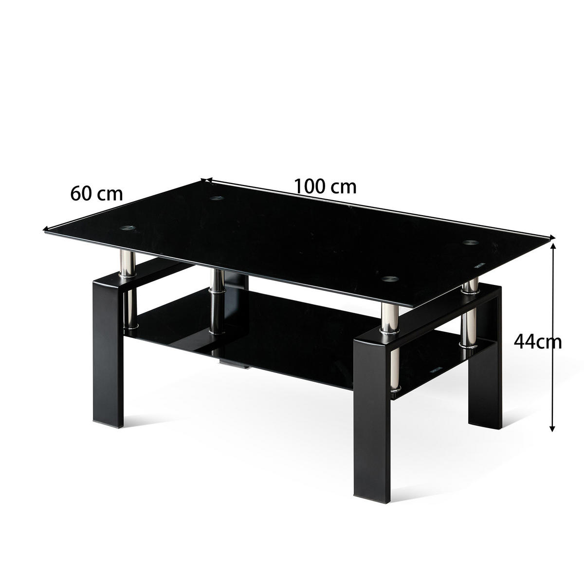 COUCHTISCH mit 2 Glasböden 100x60 cm Glas Metall Schwarz - Schwarz, Metall (100/60/44cm) - Meubliv