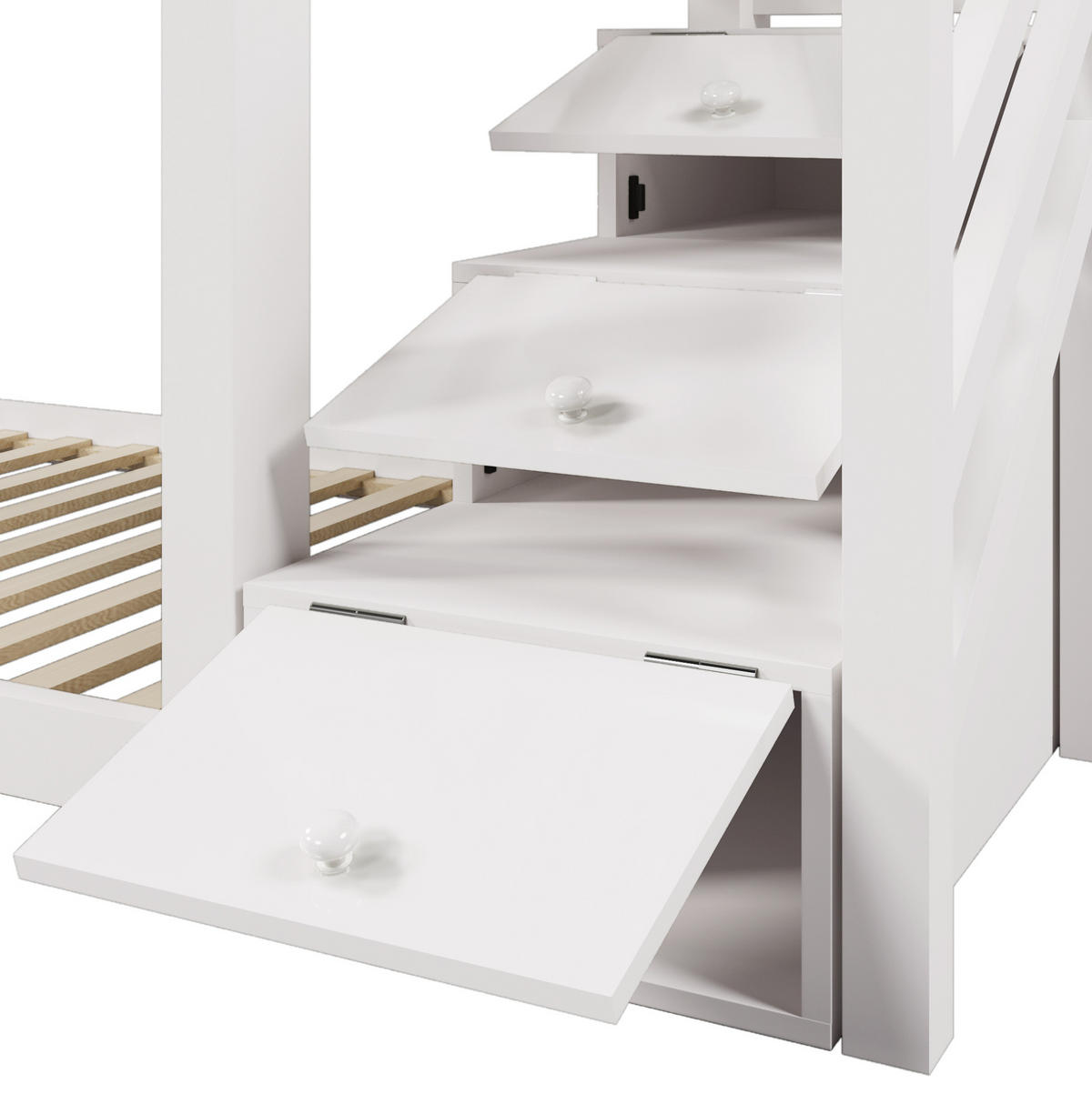 ETAGENBETT aus Kiefer-Massivholz und MDF 90x200 cm in Weiß mit Tafel & Stauraum - Weiß, Holzwerkstoff (90/200cm) - Modfu
