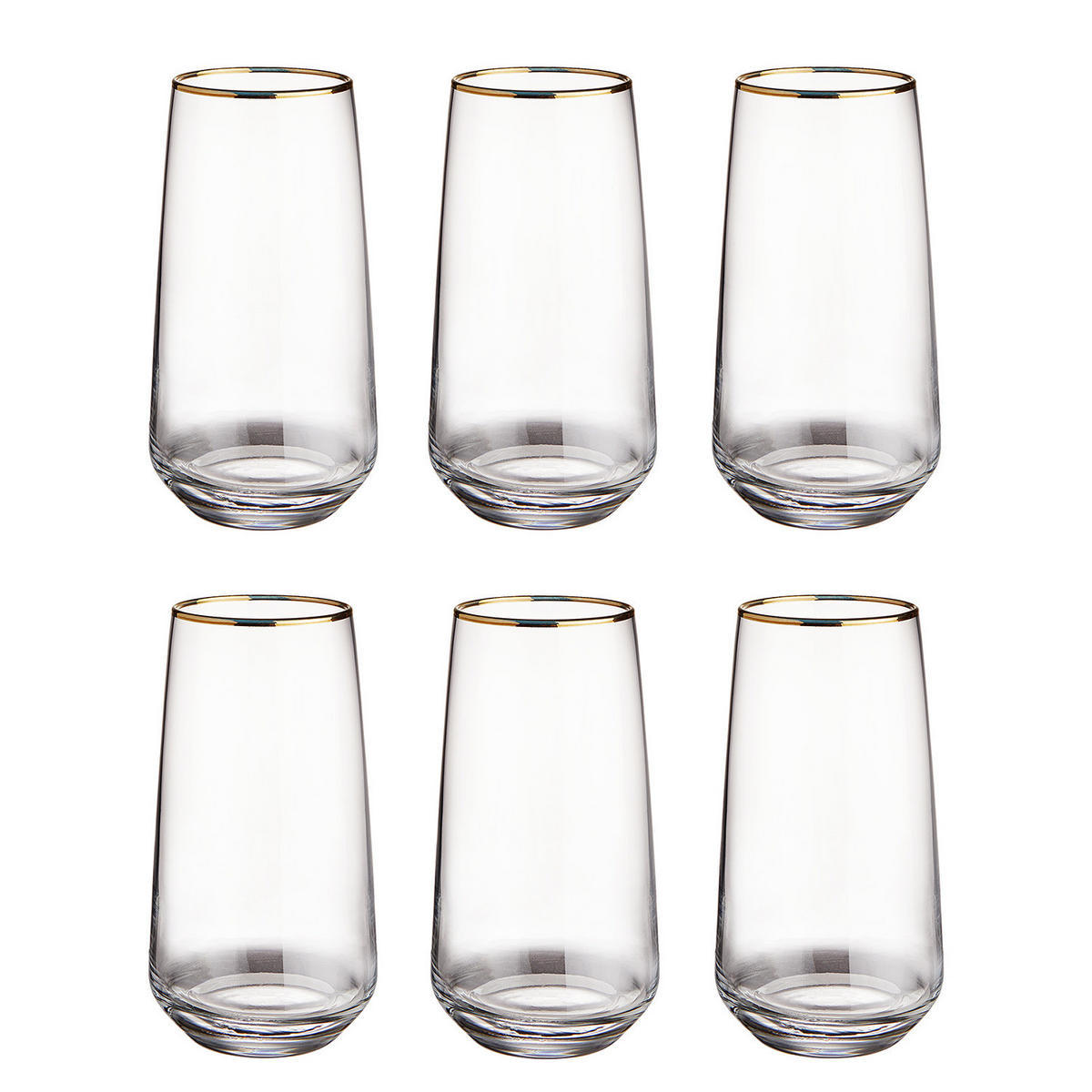 LONGDRINKGLAS (6er Set) Touch Of Gold - Transparent, Glas (0.48L) - Butlers