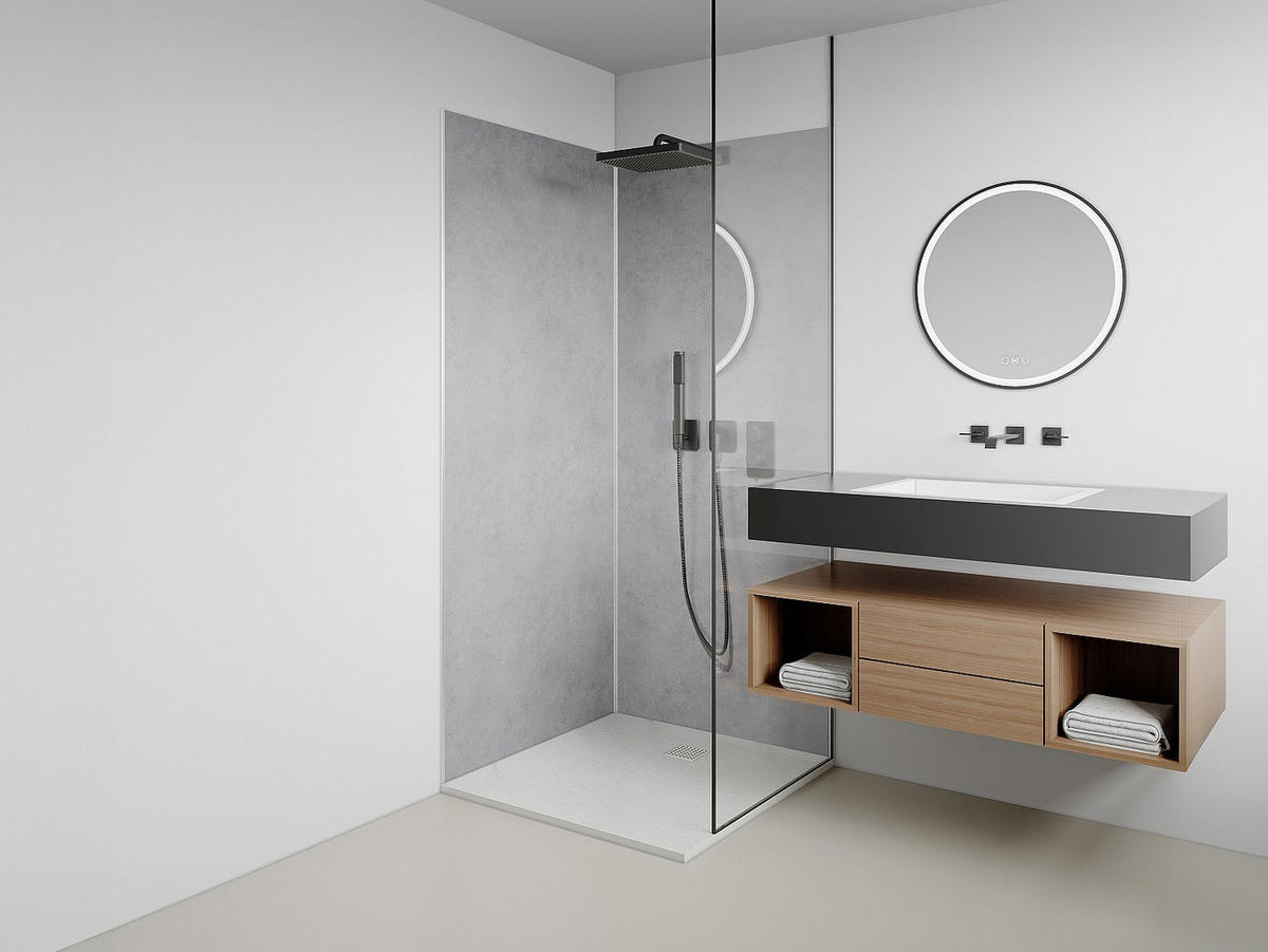 WANDPANEELE für Dusche - 90 cm x 90 cm - Plastik, Metall - Grau - ARFINO - Grau, Kunststoff/Metall (90/210/90cm) - Vente-Unique