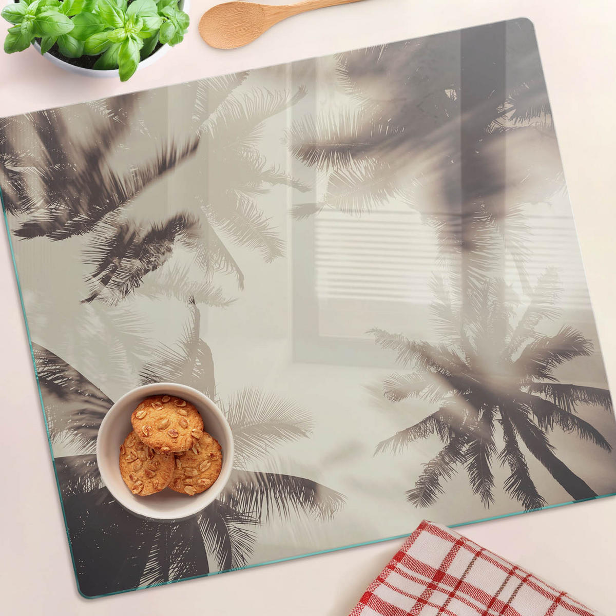 GLASPLATTE 60x52 cm Palmen - Beige, Glas (60/0.4/52cm) - TULUP