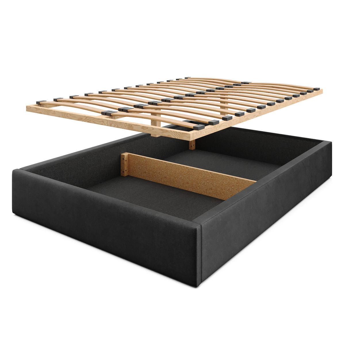POLSTERBETT 140x200cm Bett mit Stauraum Lattenrost Schwarz - Schwarz, Holz/Holzwerkstoff (140/200cm) - Muralo