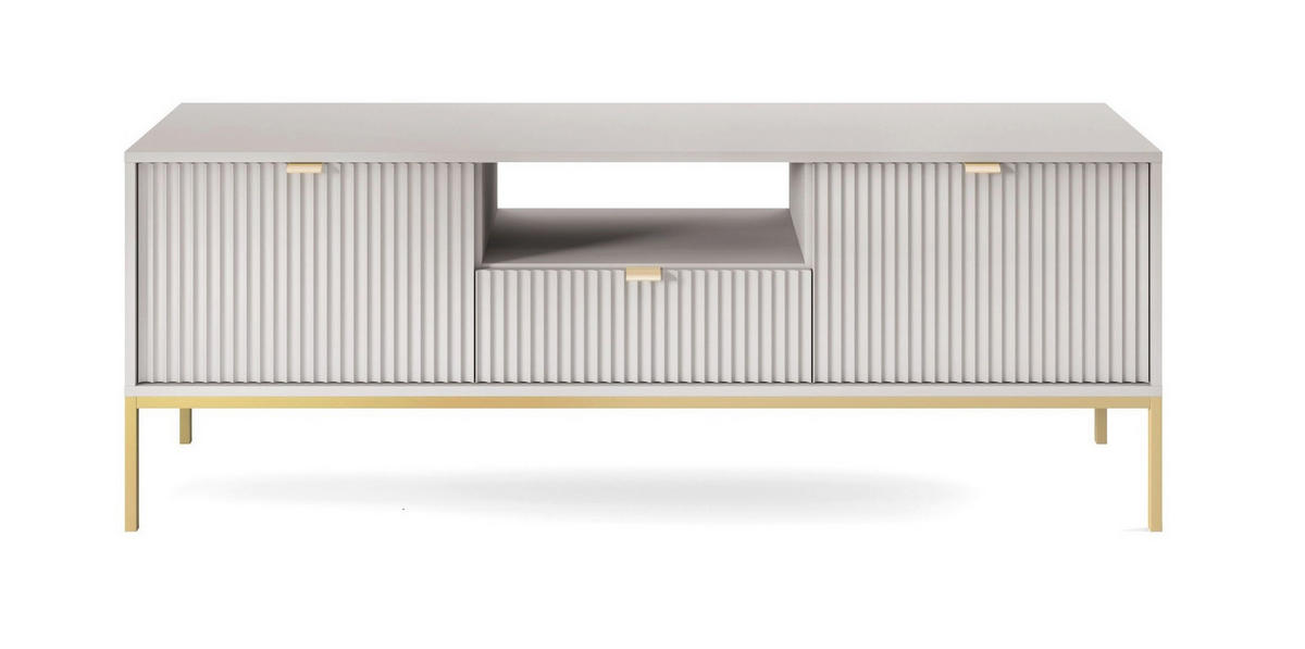 TV-SCHRANK 154 cm Galla mit Schublade, 2 Türen, gold accessories, Grau + Gold - Goldfarben/Grau, Holz (154/56/39cm) - Emporius