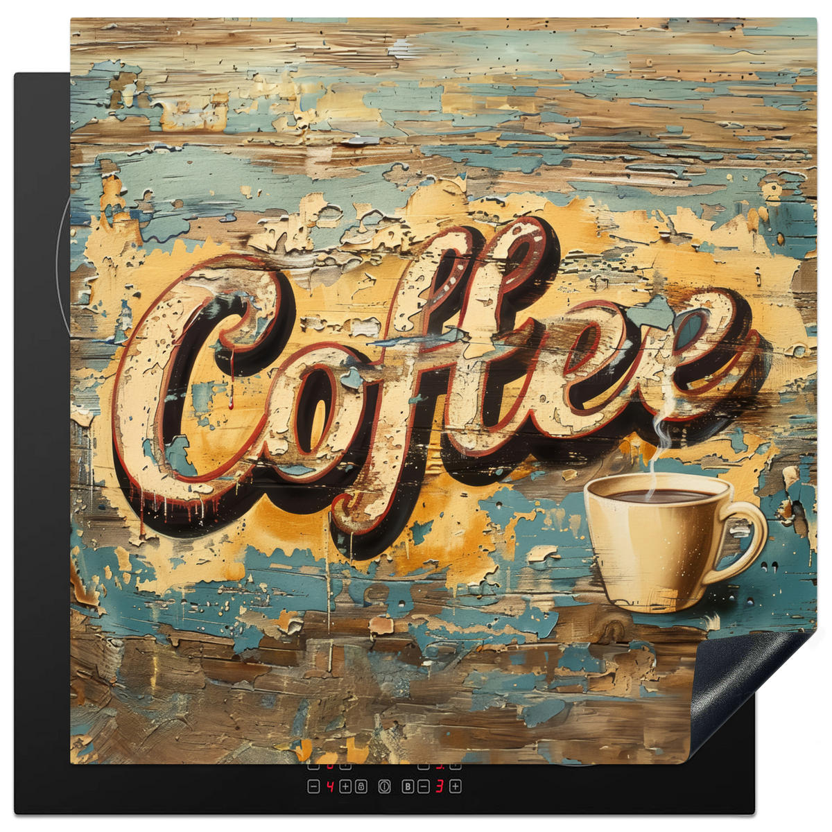 HERDABDECKPLATTE Kaffee - Vintage - Braun - Tasse 78x78 cm - Teakfarben, Kunststoff (78/0.2/78cm) - MuchoWow