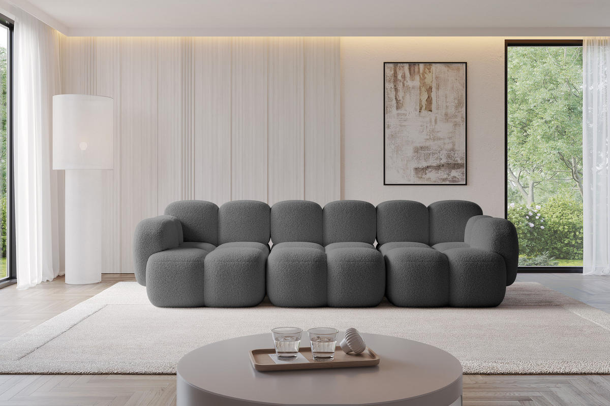 3-SITZER modulares Sofa Miko-S2 300x118x75 cm Grau Bouclé - Chromfarben/Schwarz, Holzwerkstoff/Kunststoff (300/75/118cm) - ALTDECOR