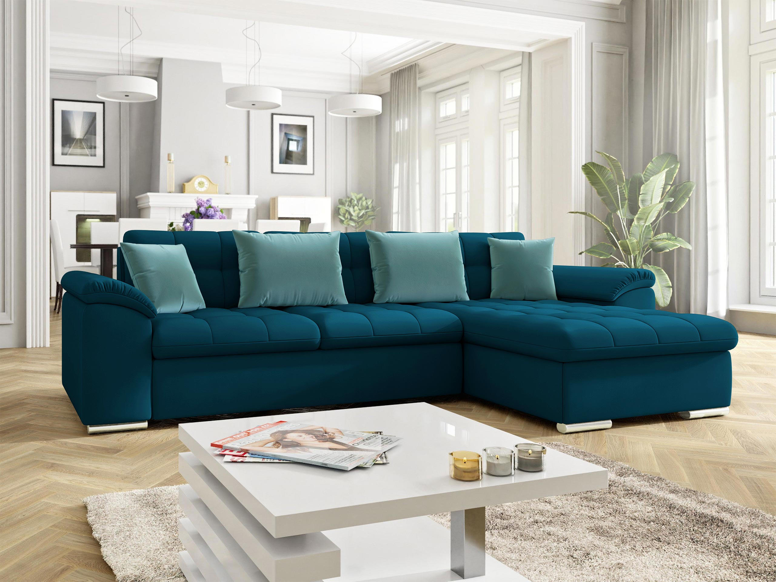 ECKSOFA Diana Premium, Seite: Rechts - Türkis, Holz/Textil (280/160cm) - MIRJAN24