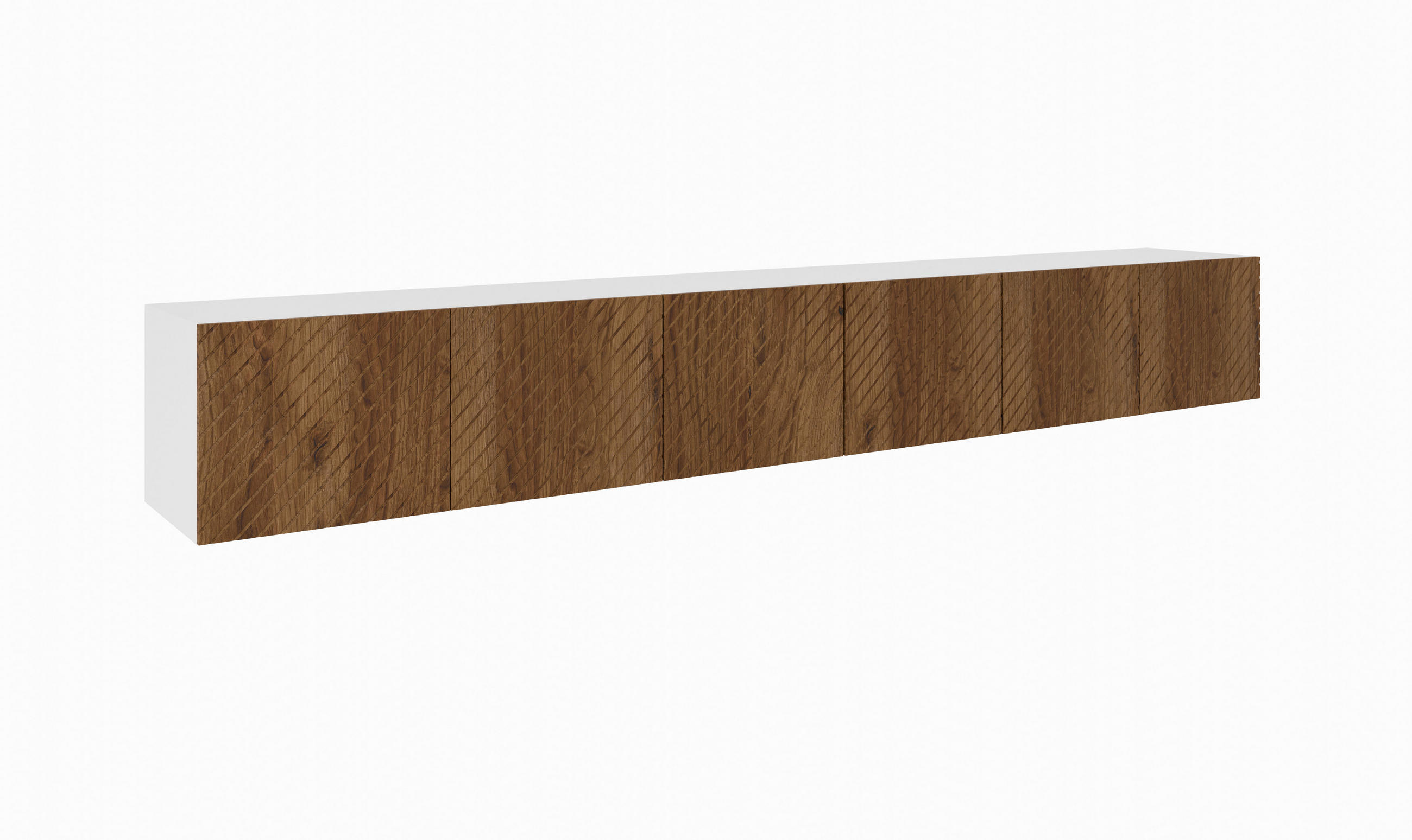 Meblini Tv-Schrank Weiß, Wildeiche 300x41x40 cm