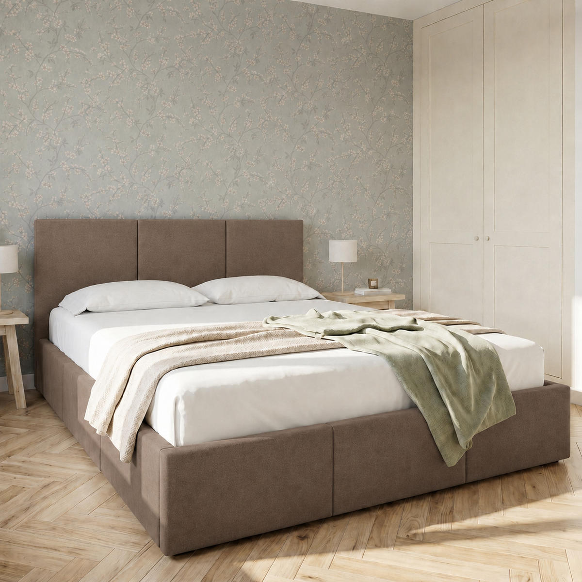 POLSTERBETT mit Stauraum 140x200 cm in Braun - Braun, Holzwerkstoff (140/200cm) - Home Collective