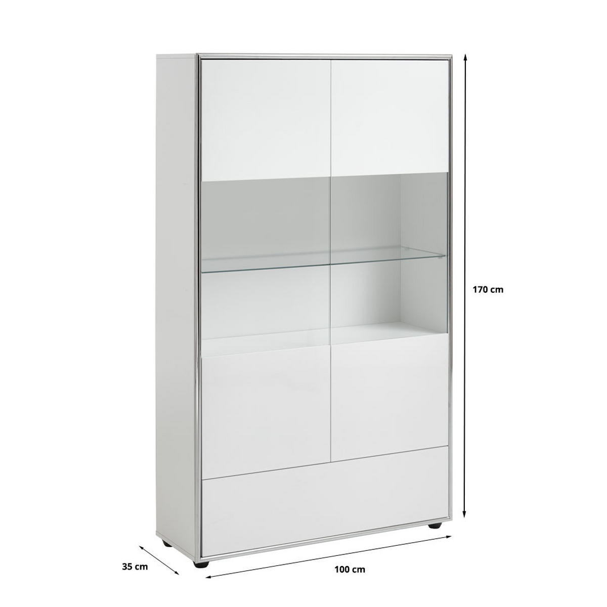 VITRINE Kenan Weiß Hochglanz 100/35/170 cm - Weiß, Holzwerkstoff (100/170/35cm) - ebuy24