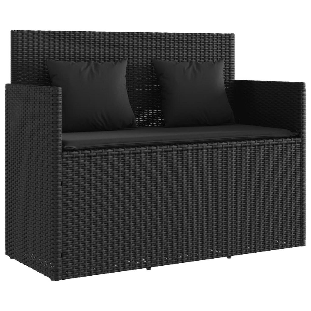 GARTENBANK mit Kissen Schwarz Poly Rattan - Schwarz, Kunststoff (120/90.5/50cm) - furnicato