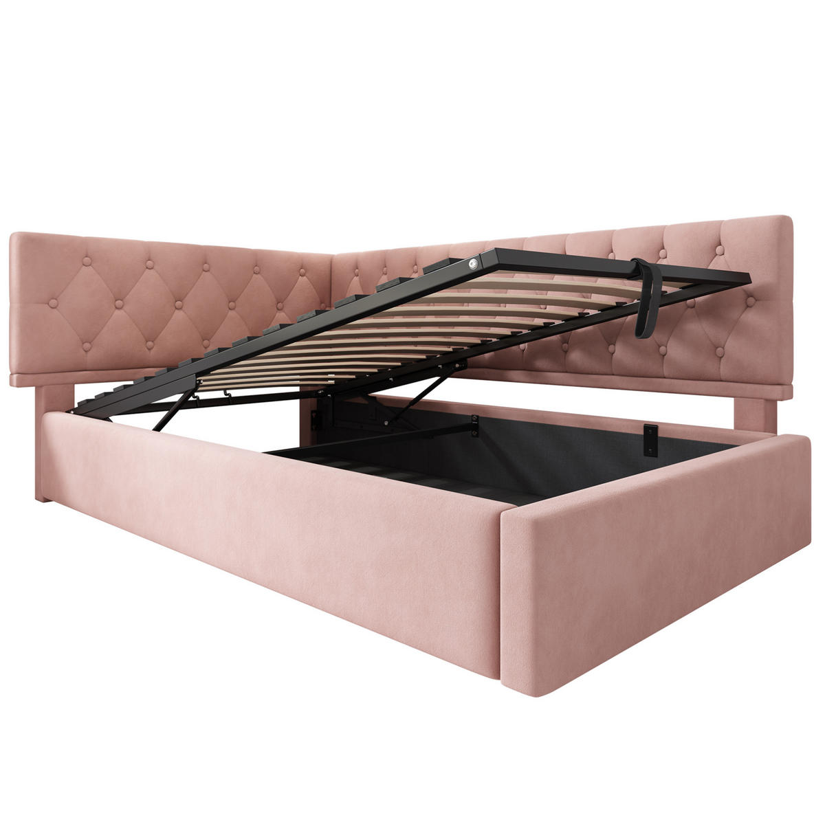 KINDERBETT Polsterbett 90/200 cm aus Samt mit hydraulischem Bettkasten Rosa - Pink, Textil (90/200cm) - Modenvie