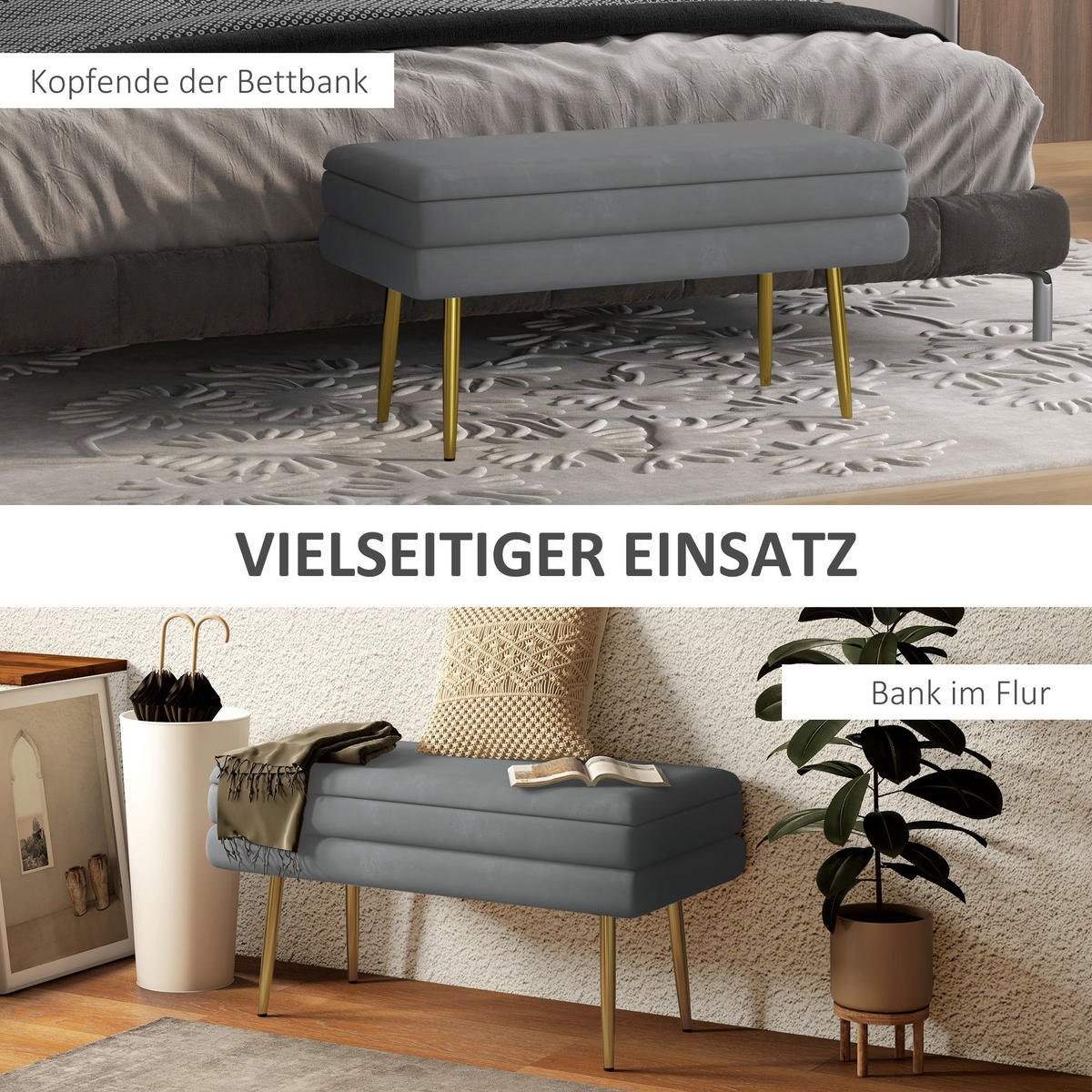 TRUHENBANK Grau - Dunkelgrau, Kunststoff (37.5/43/79.5cm) - HOMCOM