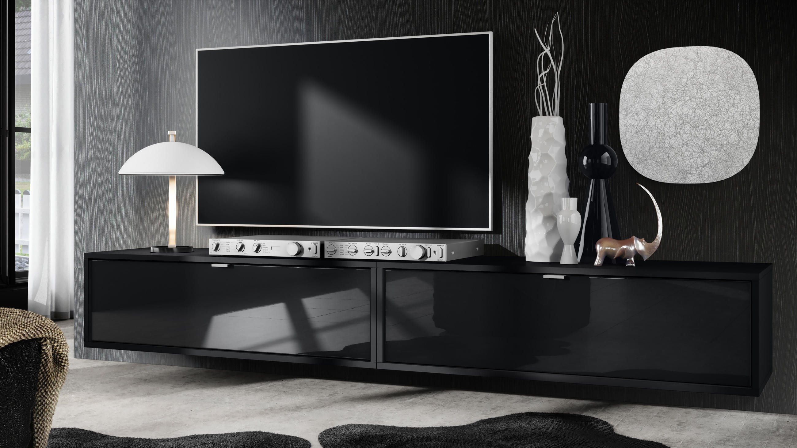 LOWBOARD Lana Fronten in Schwarz Hochglanz - Schwarz Hochglanz, Holzwerkstoff (100/29/37cm) - Vladon