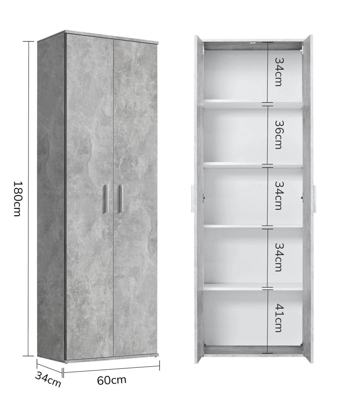 MEHRZWECKSCHRANK Der Lange - Hellgrau/Weiß, Holzwerkstoff (60/180/34cm) - Mokebo