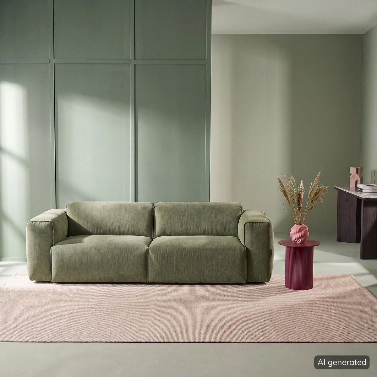 3-SITZER SOFA - Dunkelgrün/Schwarz, Kunststoff/Textil (251/71/102cm) - home24