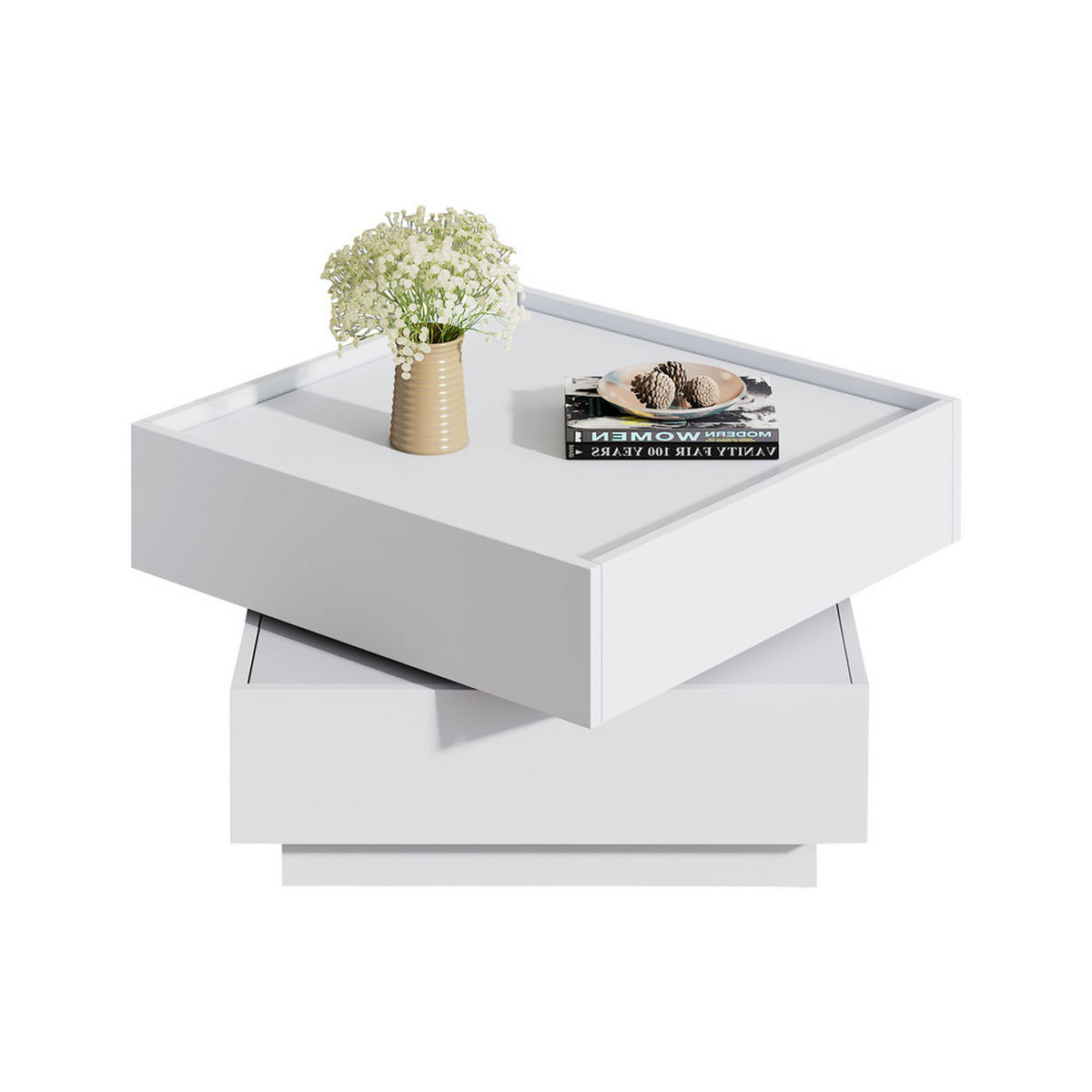 COUCHTISCH Funktionaler drehbarer mit Stauraum und Ablagen - Weiß, Holz (69.85/66.29/38cm) - FLIEKS