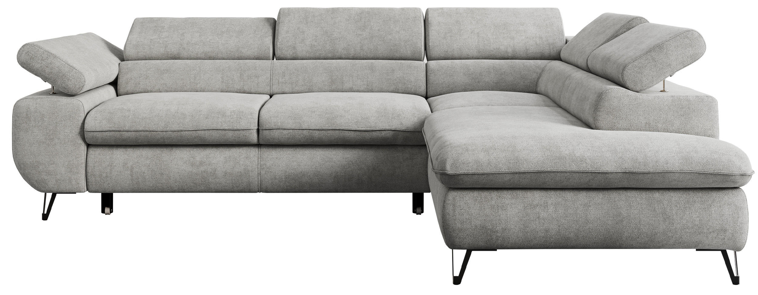 ECKSOFA PETER L Hellgrau Struktur - Rechts Seite - Hellgrau/Schwarz, Textil/Metall (273/208cm) - MKS