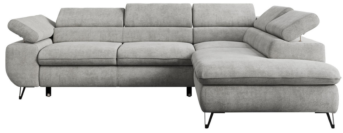 ECKSOFA PETER L Hellgrau Struktur - Rechts Seite - Hellgrau/Schwarz, Textil/Metall (273/208cm) - MKS