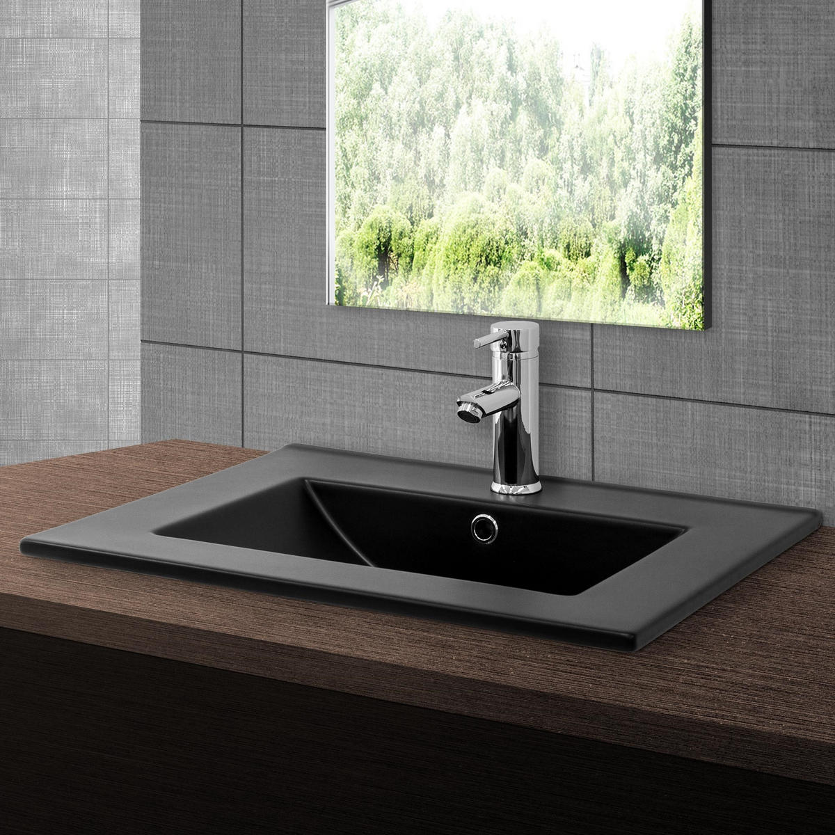 WASCHBECKEN - Schwarz, Keramik (47/17.5/61.5cm) - ML-DESIGN