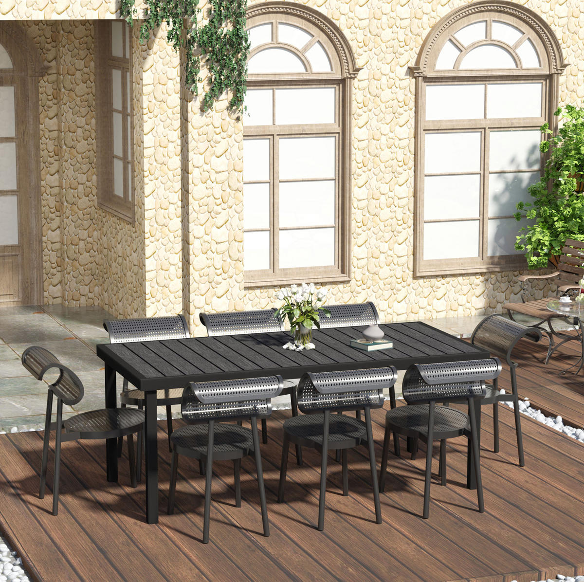 GARTENTISCH 190/90/74 cm schwarz aus Aluminium wetterfest - Schwarz, Metall (190/90/74cm) - OKWISH