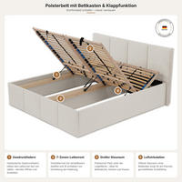 POLSTERBETT Dalas Beige 180 x 200 x 40 cm Bettkasten Mit hochwertiger Matratze H2 (bis 100 kg) und Lattenrost - Beige, Holz (180/200cm) - Halmon Schlafkomfort Betten 