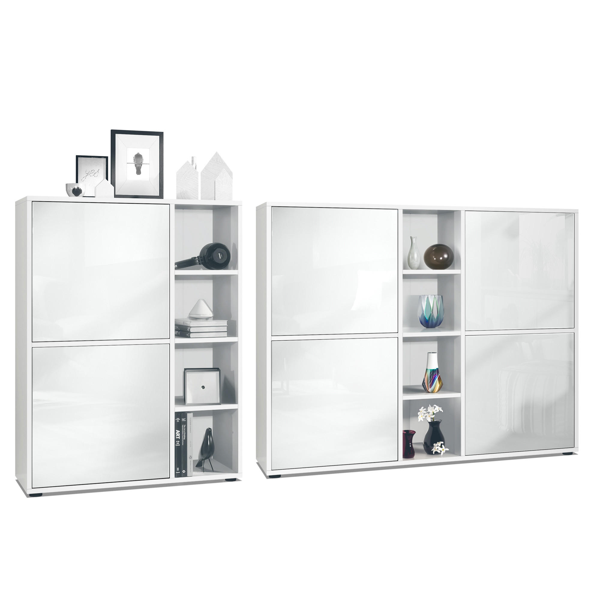 WOHNZIMMERSET Miami Weiß Hochglanz - Weiß Hochglanz, Holzwerkstoff (214.5/105.5/35.5cm) - Vladon