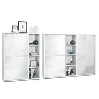 WOHNZIMMERSET Miami Weiß Hochglanz - Weiß Hochglanz, Holzwerkstoff (214.5/105.5/35.5cm) - Vladon