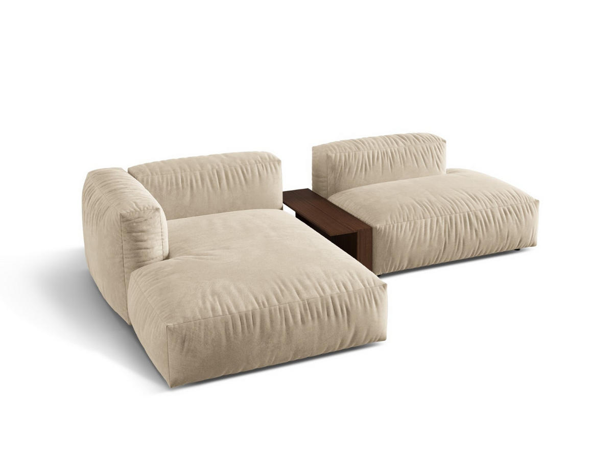 ECKSOFA modular links Martina aus Samt leichtes beige 2 Sitzplätze - Creme, Textil (176/285cm) - Micadoni
