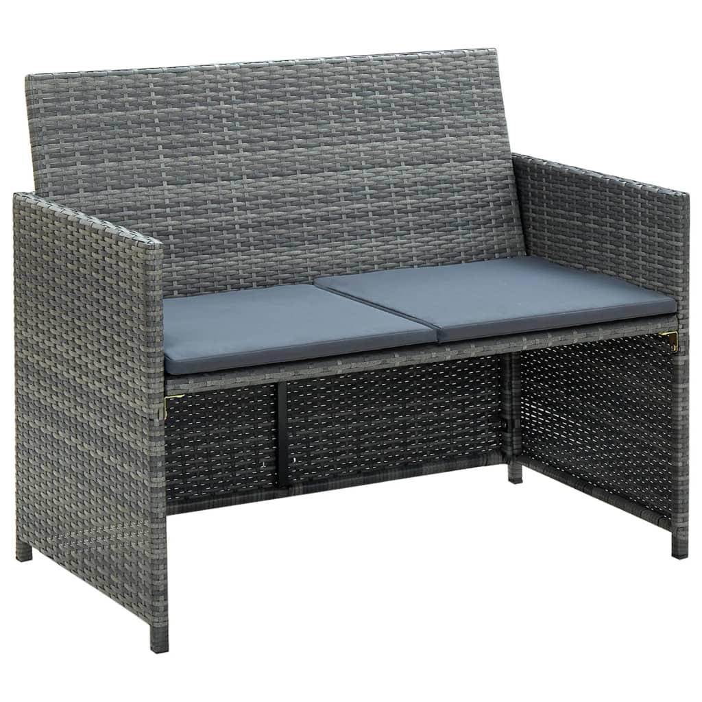 LOUNGESOFA mit Polstern, 100/56/85 cm, aus Poly Rattan, Grau - Blau/Grau, Kunststoff/Textil (100/77/56cm) - vidaXL