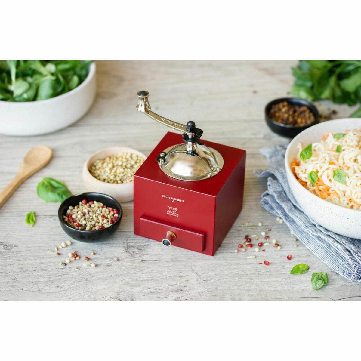 PFEFFERMÜHLE Roellinger 13cm Buchenholz Chilirot Stahlmahlwerk - Rot, Holz (8.6/12.5/8.6cm) - PEUGEOT